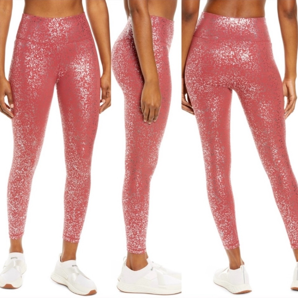 Women’s Sweaty Betty Goddess 7/8 Leggings, Red Terrazzo Foil Print, Size S, NWOT